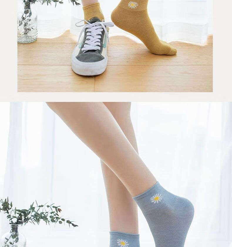 欧瑾夏季袜子女韩版短袜女薄款水晶袜浅口船袜透明女小雏菊10双每个