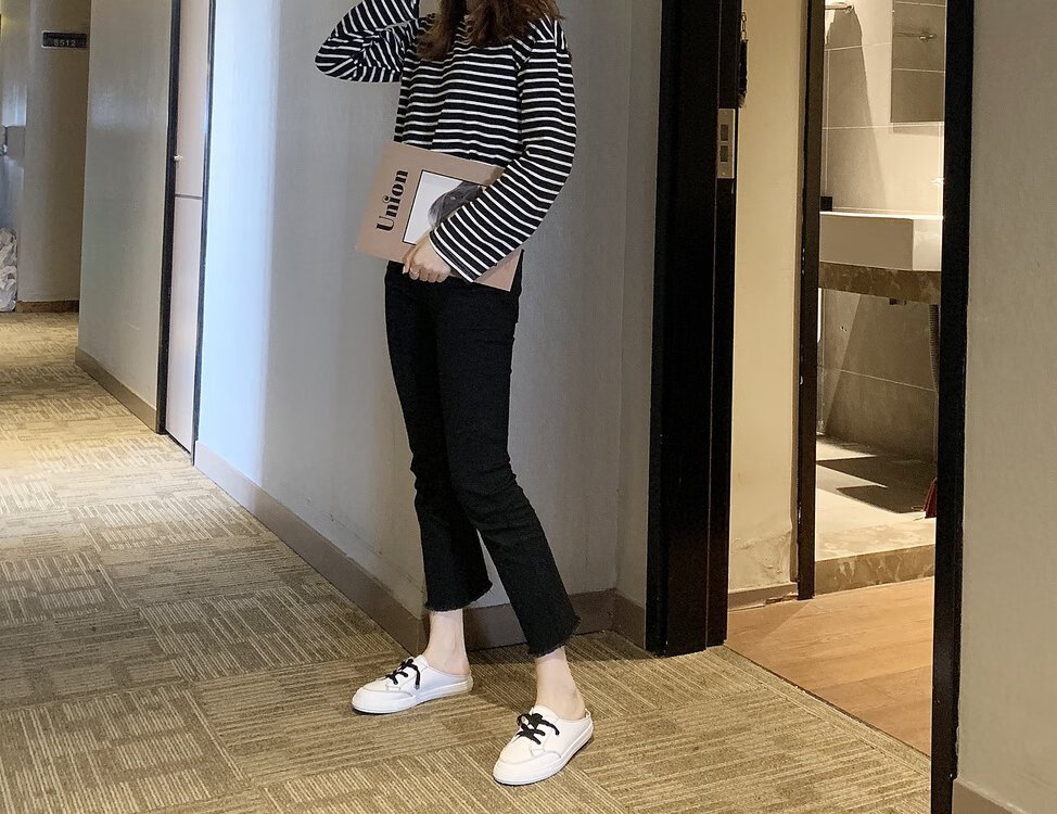 小白鞋半拖鞋女帆布鞋2020春季新款时尚休闲舒适柔软内里学生简约个性