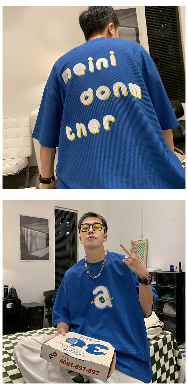 clawmoney短袖恤男夏季港风宽松字母体恤潮牌潮流百搭学院风上衣白色m