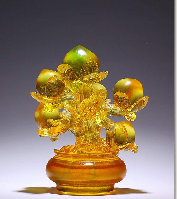 沃之沃琉璃摆件福寿双寿桃子树爷爷奶奶长辈实用祝寿贺寿生日礼物福寿