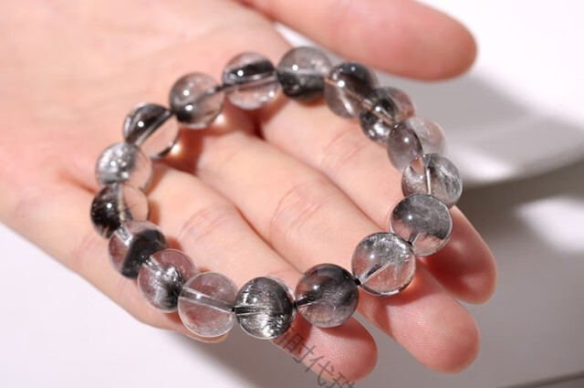 宝札 黑银钛晶手链男女款黑发晶钛晶猫眼手串辉锑矿黑水晶猫眼石 11mm