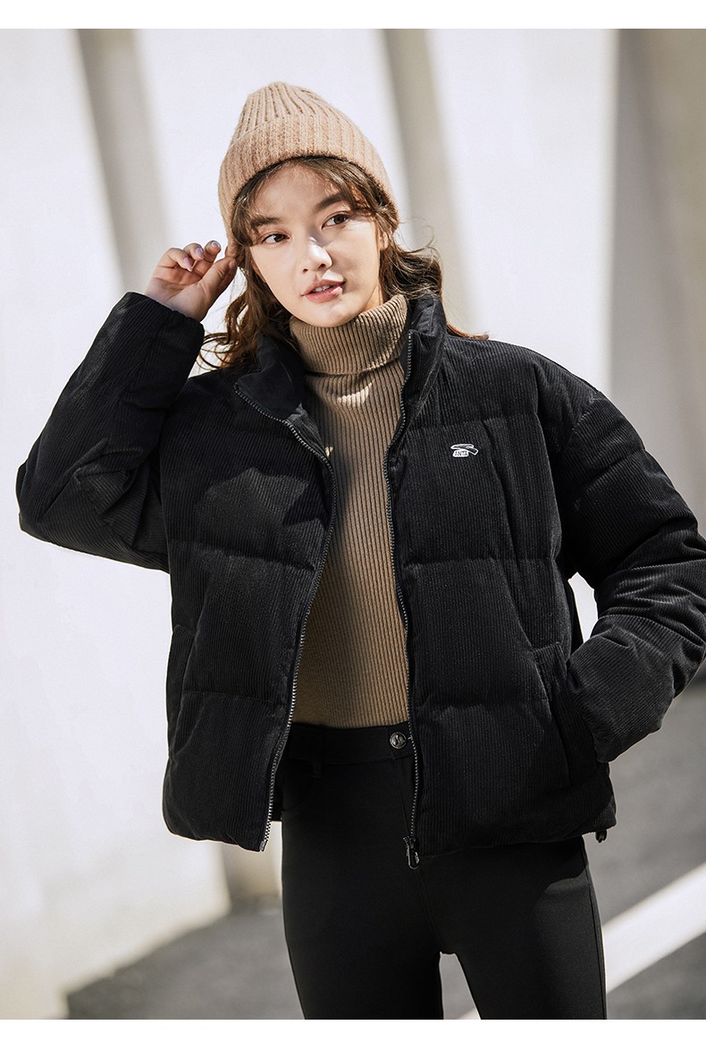 安踏羽绒服女2022春季新款短款时尚鸭绒保暖外套官方旗舰网店基础黑2