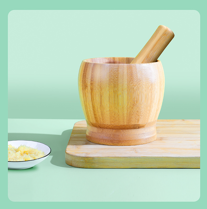 老式蒜臼子家用手动捣蒜器竹捣碎罐非实木蒜泥捣药罐擂钵研磨ll 天然