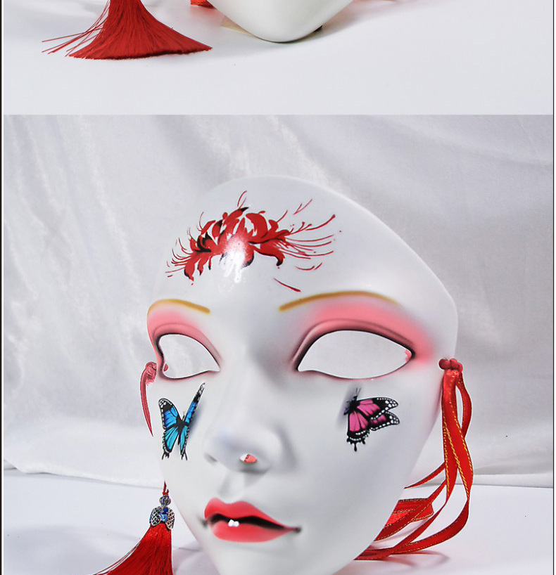 万物有灵网红派对面具全脸中国风手绘装饰汉服配饰 缘分美人面具6简约