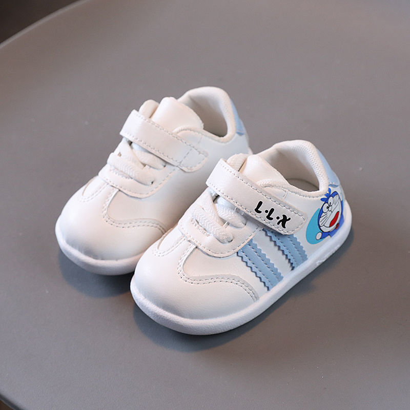 新款套帮软底婴幼儿学步鞋时尚卡通小白鞋步前鞋013岁蓝色210619码内