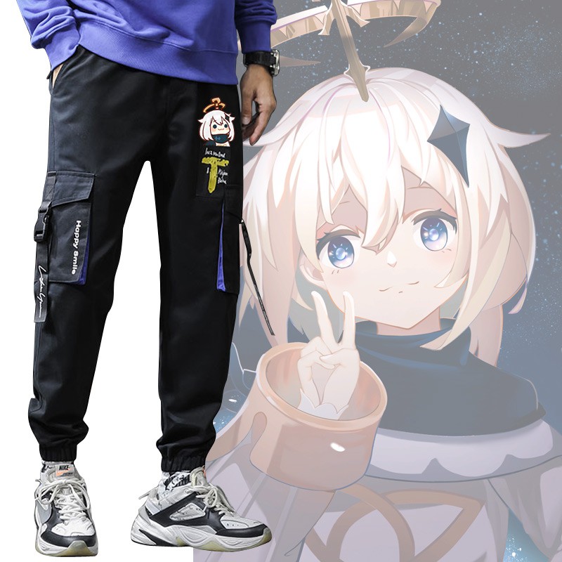 原神project动漫周边二次裤子可莉刻晴印象小脚男学生休闲裤 黑色4 m