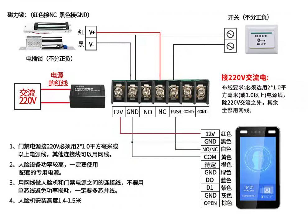 防水动态人脸识别门禁套装一体机玻璃门面部刷脸门禁锁 dt20不防水