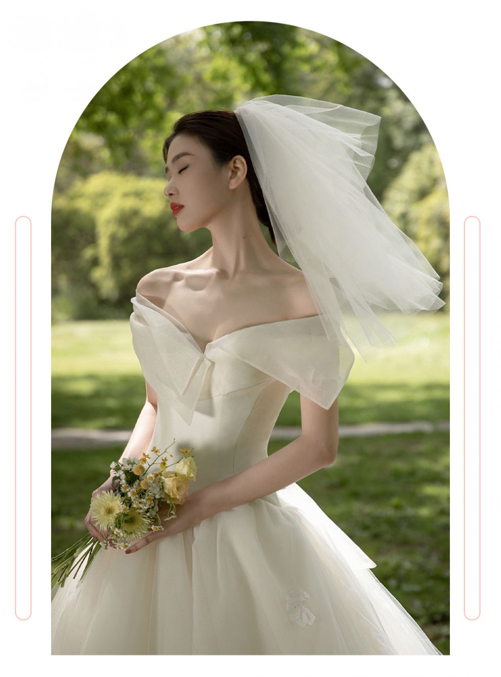 缎面婚纱韩式轻婚纱新娘主纱一字肩简约缎面赫本风女齐地2022象牙白齐