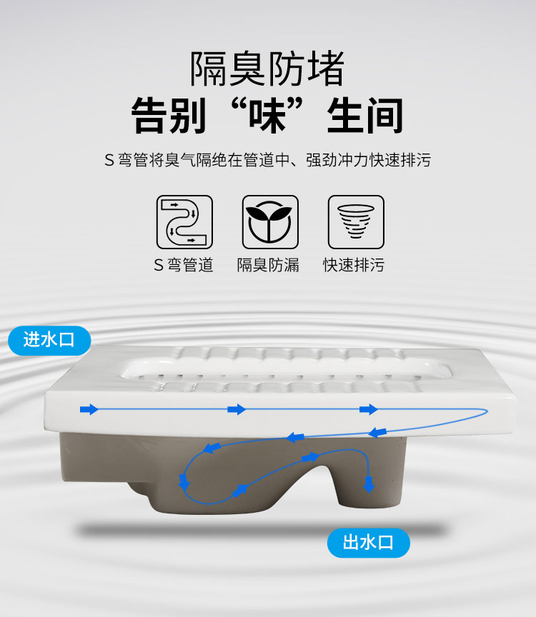 黛惑(daihuo) 2022新款德国骆都蹲便器家用薄带弯18cm蹲便器 无弯直排