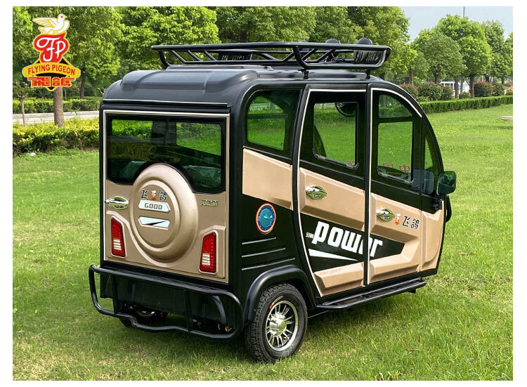 飞鸽全封闭式新款电动三轮车家用小型国标可上牌照带棚五门六座整车无