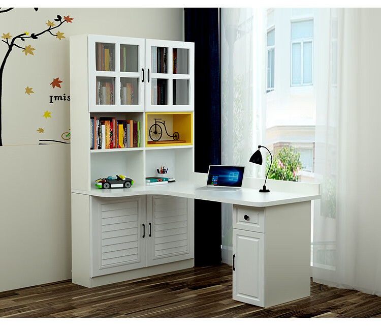 转角桌书柜一体儿童转角书桌书架组合儿童学习桌书柜一体简约墙角落