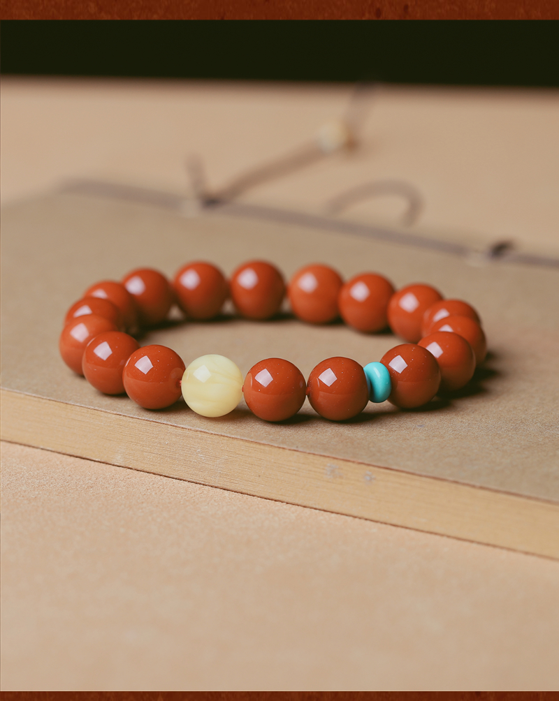 特价捡漏凉山南红玛瑙单珠柿子红本命年手链满色手串配饰蜜蜡6965