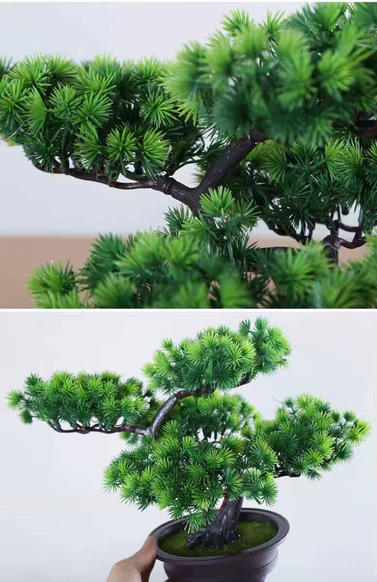 精选现发仿真树迎客松松树盆景树室内装饰客厅花卉绿植大盆栽塑料摆件