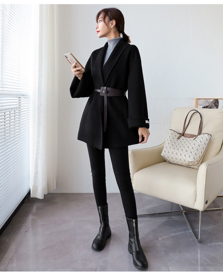 风衣女夏季新款显瘦斗篷毛呢外套女黑色气质大衣黑色s