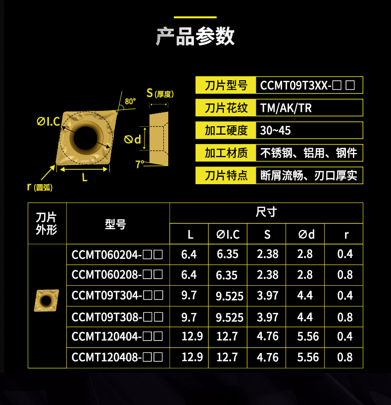 数控刀 不锈钢钢件ccmt09t304外圆内孔单面车刀片机夹车刀 ccmt09t304