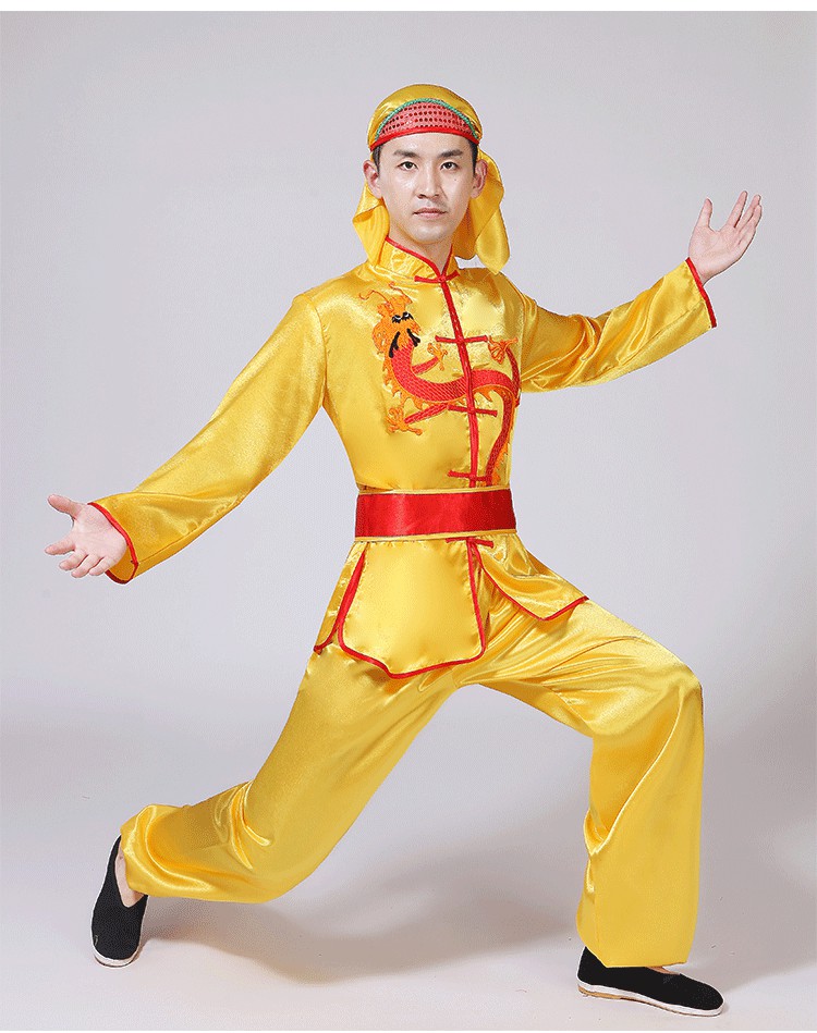 秧歌服男2019女成人套装中老年腰鼓锣鼓打鼓演出舞龙舞狮服装 绿上衣