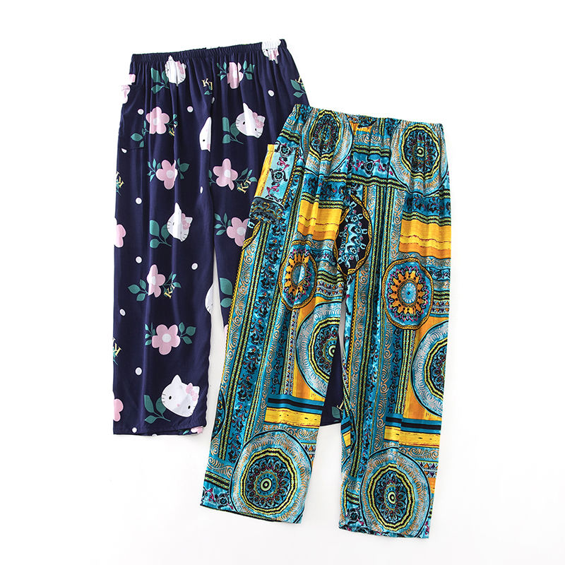 艾方鸟棉绸裤女士夏天穿的裤子女式夏季家居睡裤可外穿女裤宽松绵绸