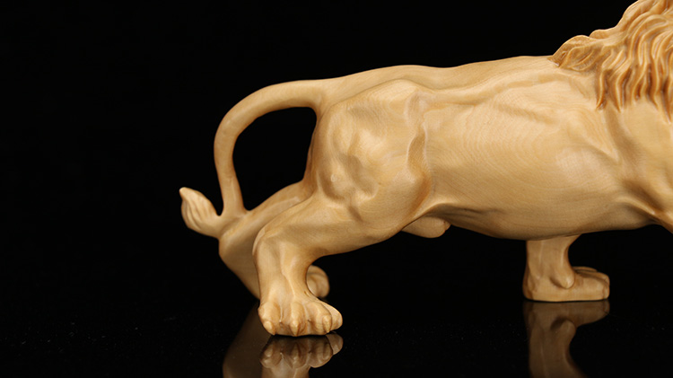 细细木语精雕黄杨木雕汽车摆件雄狮子摆件实木雕刻家居摆设工艺饰品