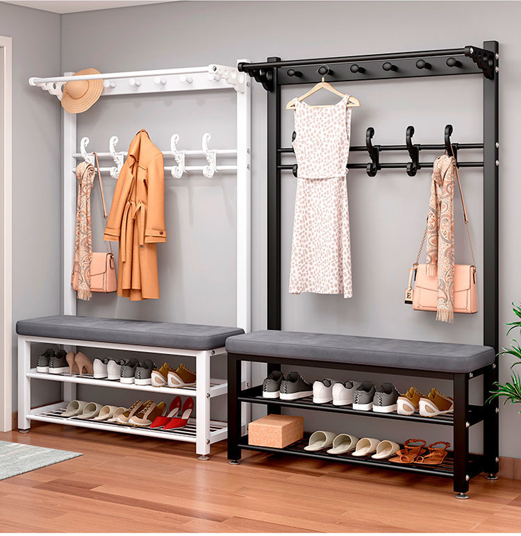 换鞋凳鞋柜家用简易衣帽架挂衣服架多功能门口可坐软包置物架鞋架60cm