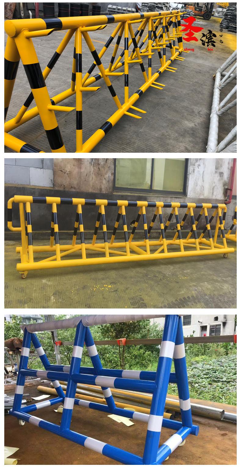 移动拒马防护栏防暴防撞道路学校护栏铁三角架路障厂家火售蓝白7650管