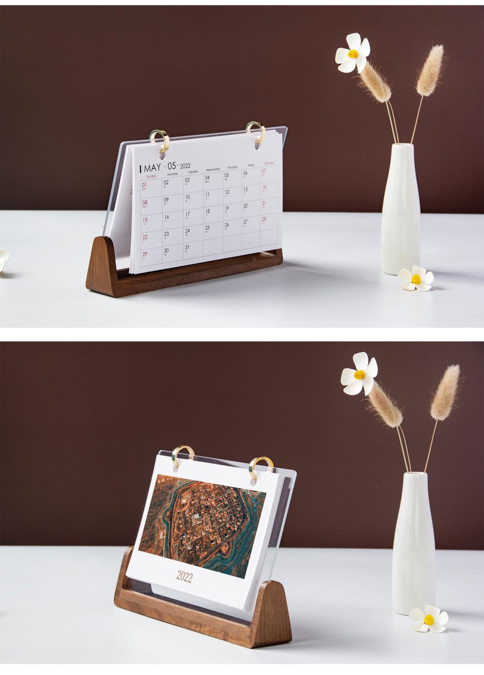 企业台历2022年定制商务实木个性创意办公桌面摆件diy翻页照片日历来