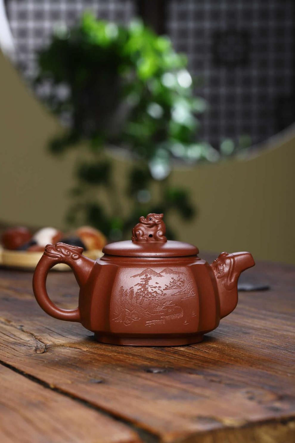 紫砂壶320cc大容量狄威手工泡茶壶 紫清水-龙行天下-狄威【图片 价格