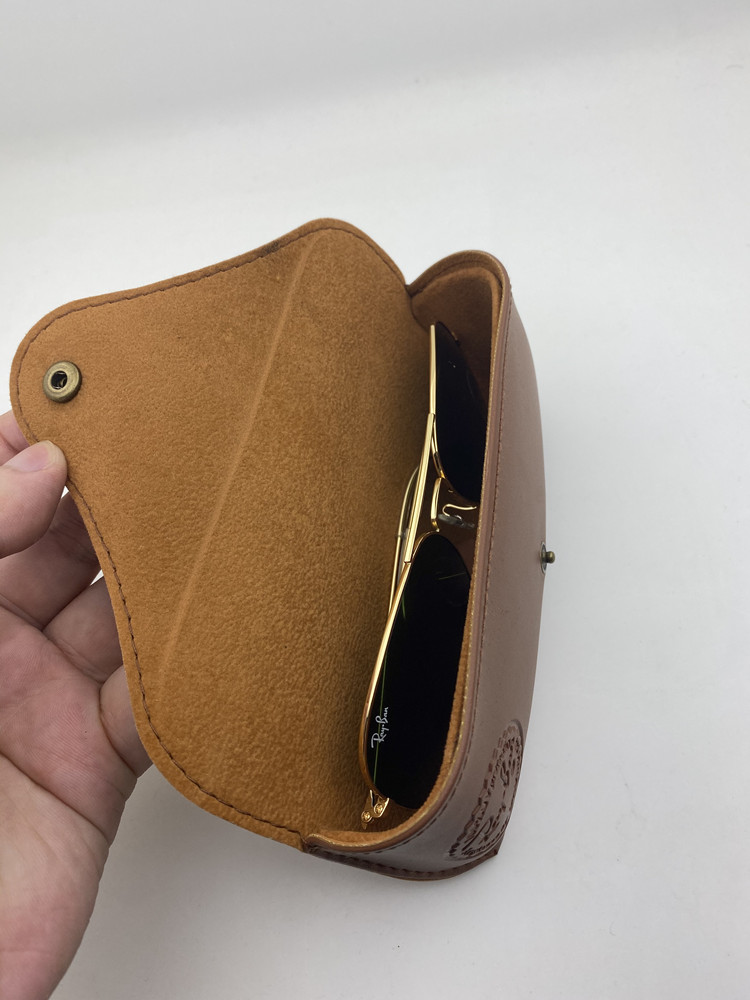 腾圣 太阳镜眼镜盒太阳眼镜盒rayban墨镜盒 便携收纳抗压通用平光皮盒