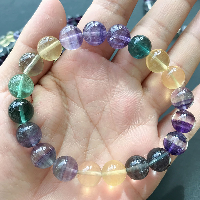 欧兰妮彩虹糖果色透体萤石手链多色微冰棉单圈手串时尚情侣能量石彩