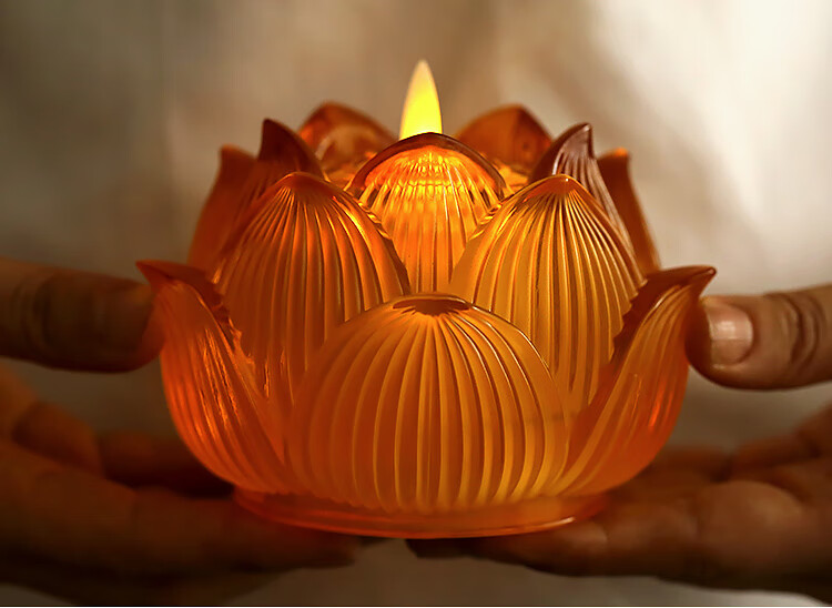 电烛台蜡烛灯座电池七彩led莲花灯佛前供灯客厅供奉长明灯荷花灯 大号