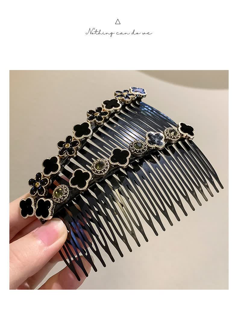 queens jewelry后脑勺碎发固定发卡珍珠发梳刘海碎发整理神器四叶草