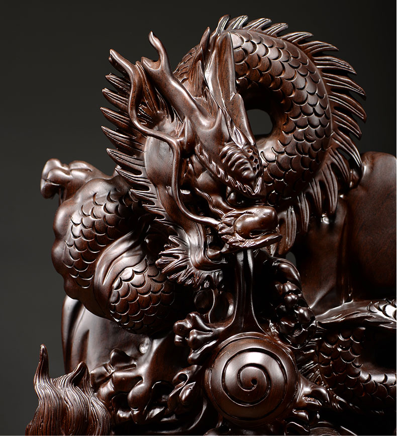 仙莱阁木雕双龙戏珠实木雕刻家居摆件礼品寓意办公室红木办公室商务