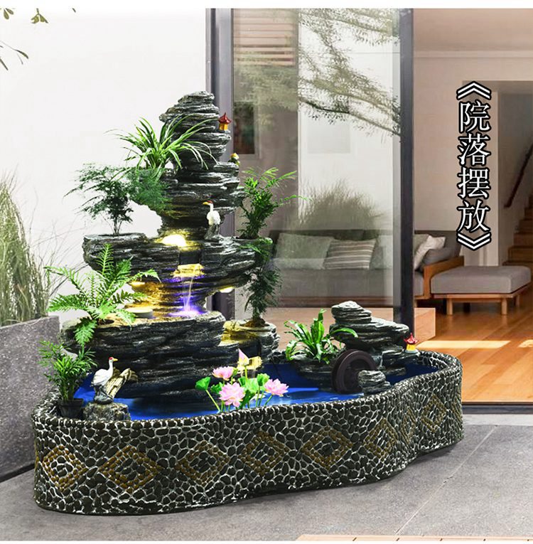 庭院景观鱼池大型假山流水喷泉摆件家庭院子水池造景鱼池室内室外庭院