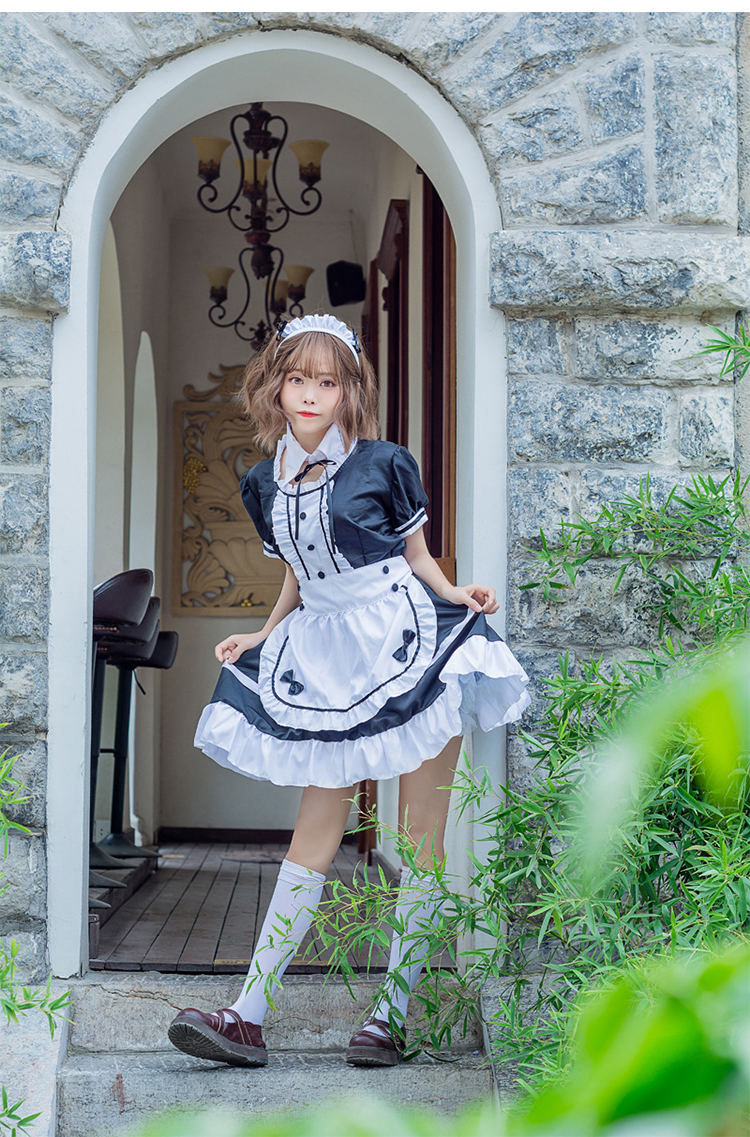 cosplay服装黑白女仆装cos可爱日系动漫女佣洛丽塔洋装工作服萌系