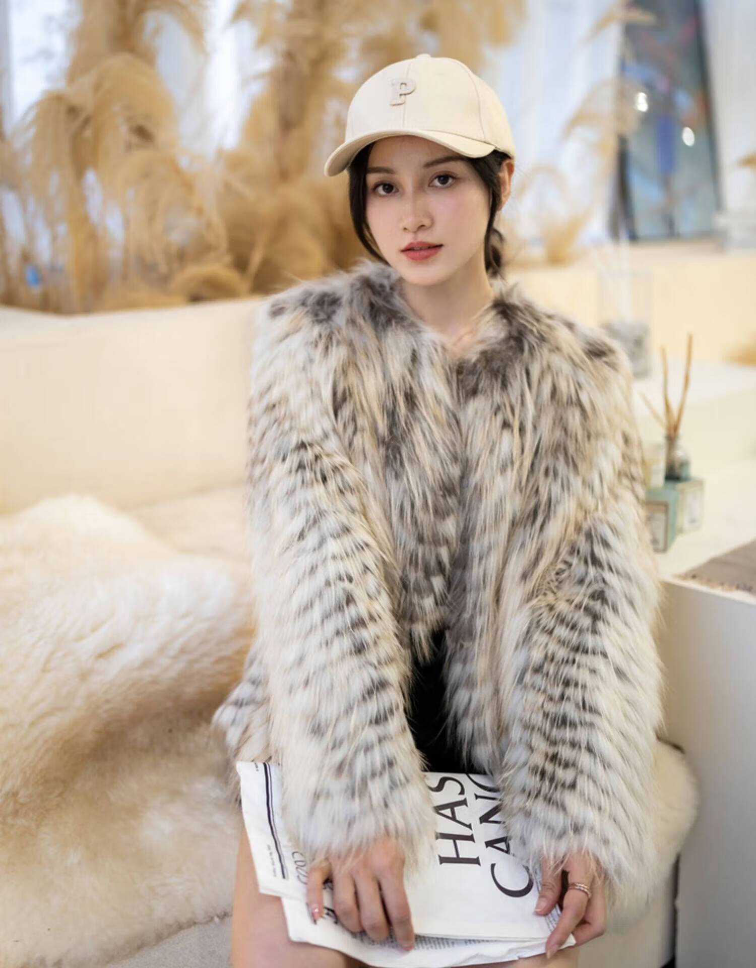 永司 狐狸毛皮草外套女短款金岛狐进口气质貂皮大衣圆领显瘦时尚 深