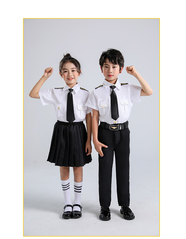 服儿童万圣节飞行员服装空军演出服女童模特 男款海军短袖套装8件套