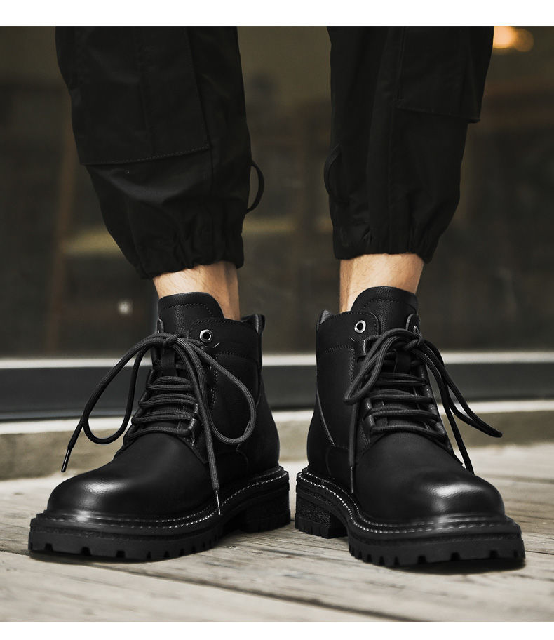 执择马丁靴男款高帮鞋靴子冬季单靴新款潮流男靴皮工装黑色38码数偏大