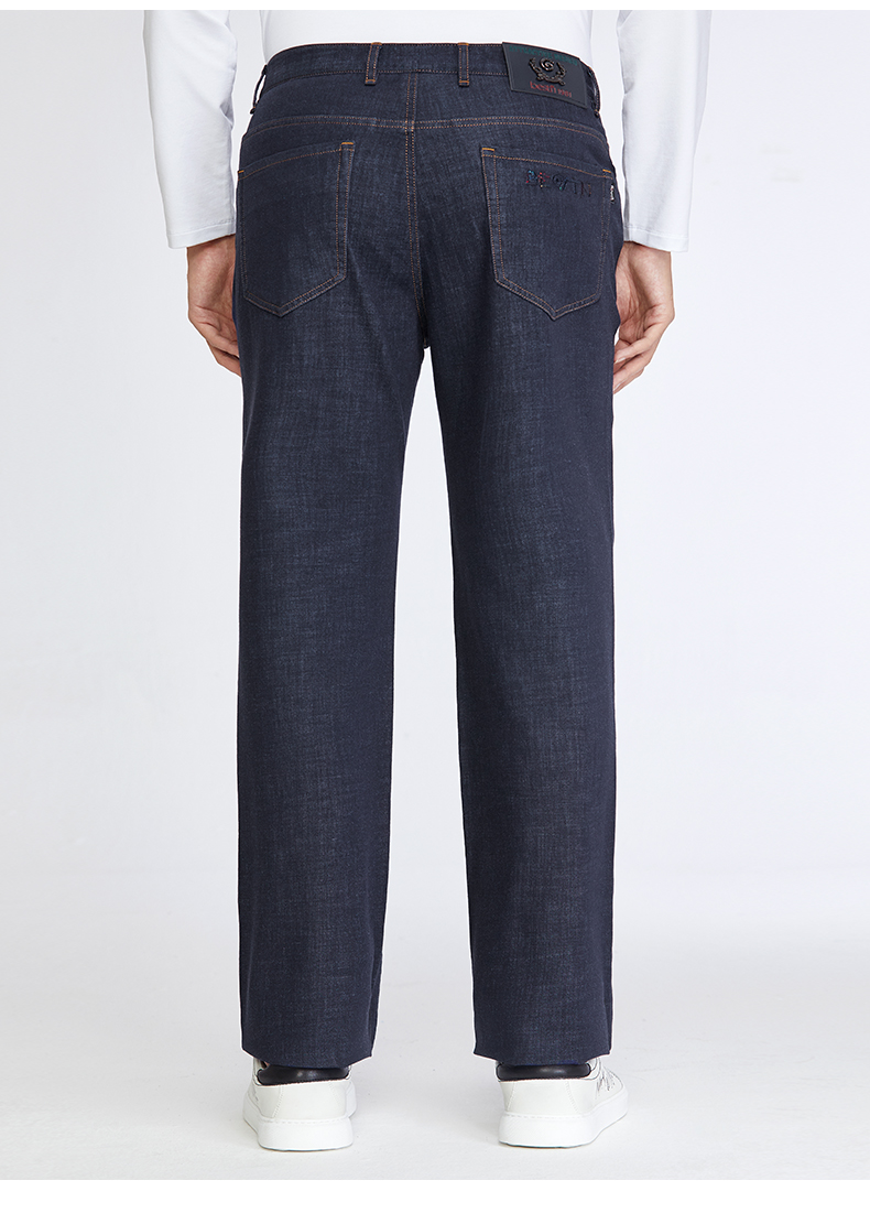 百斯盾 男装宽松牛仔裤 2022春季新款经典时尚弹力直筒垂感男裤 深蓝