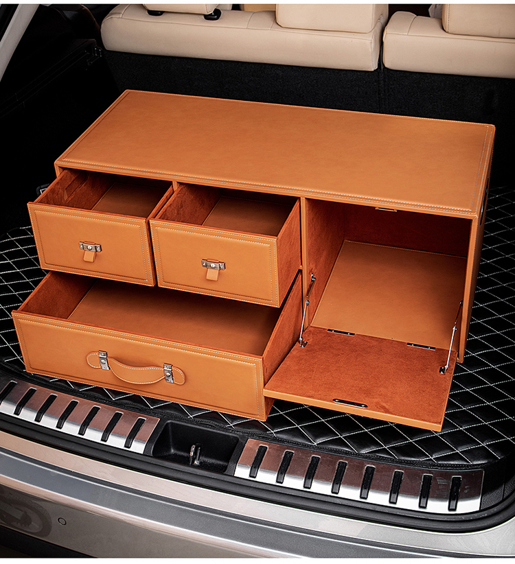 林肯雷克萨斯凯迪拉克轿车用多功能抽屉尾箱收纳盒加大号黑色菱格纹