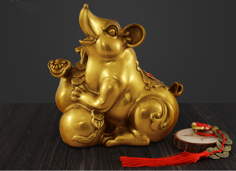 2022新款纯铜老鼠摆件背钱袋五鼠十二生肖鼠可爱车载布袋鼠办公室客厅