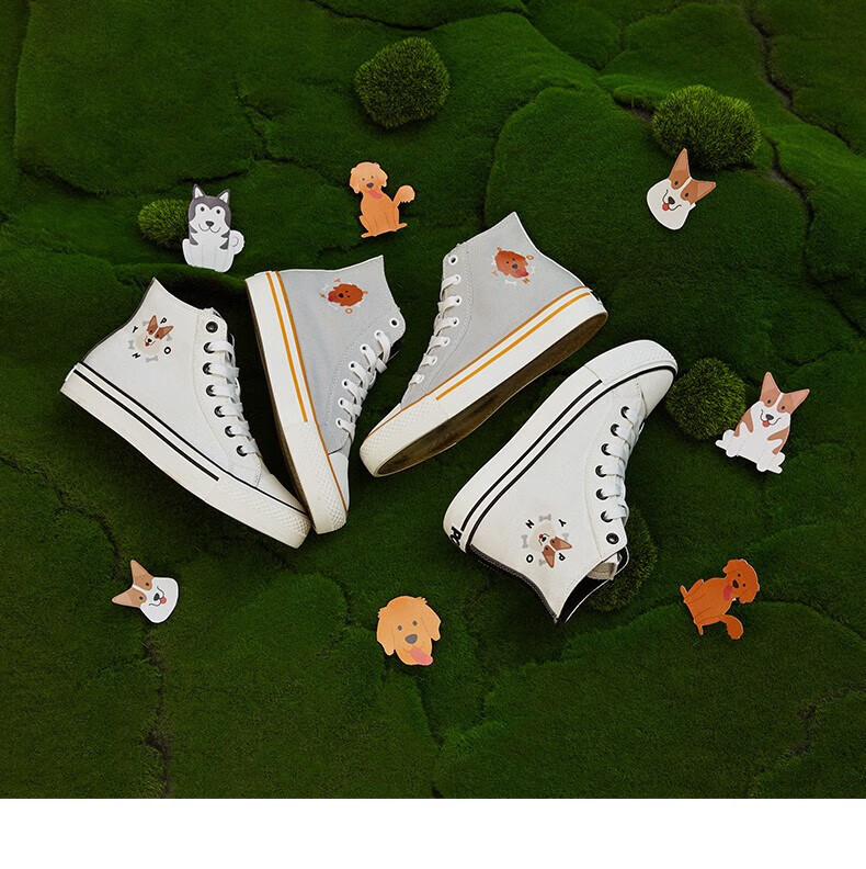 pony波尼帆布鞋男女情侣简约涂鸦百搭高帮狗狗运动休闲鞋 22u1sh18rw