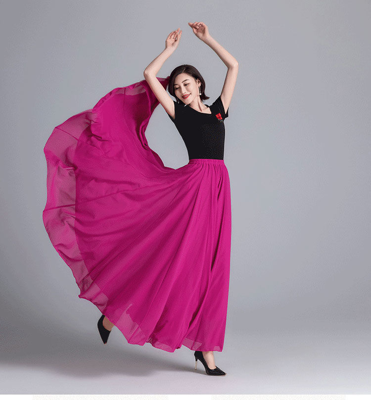 雪纺半身裙女夏新疆舞紫色长裙广场舞跳舞裙子天蓝色双层xs裙子80厘米