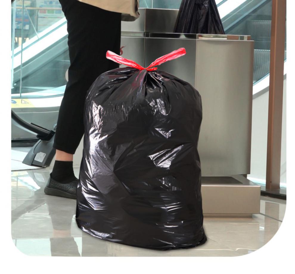 靓涤抽绳垃圾袋大号抽绳式黑色垃圾袋厨房大桶用加厚手提自动收口家用