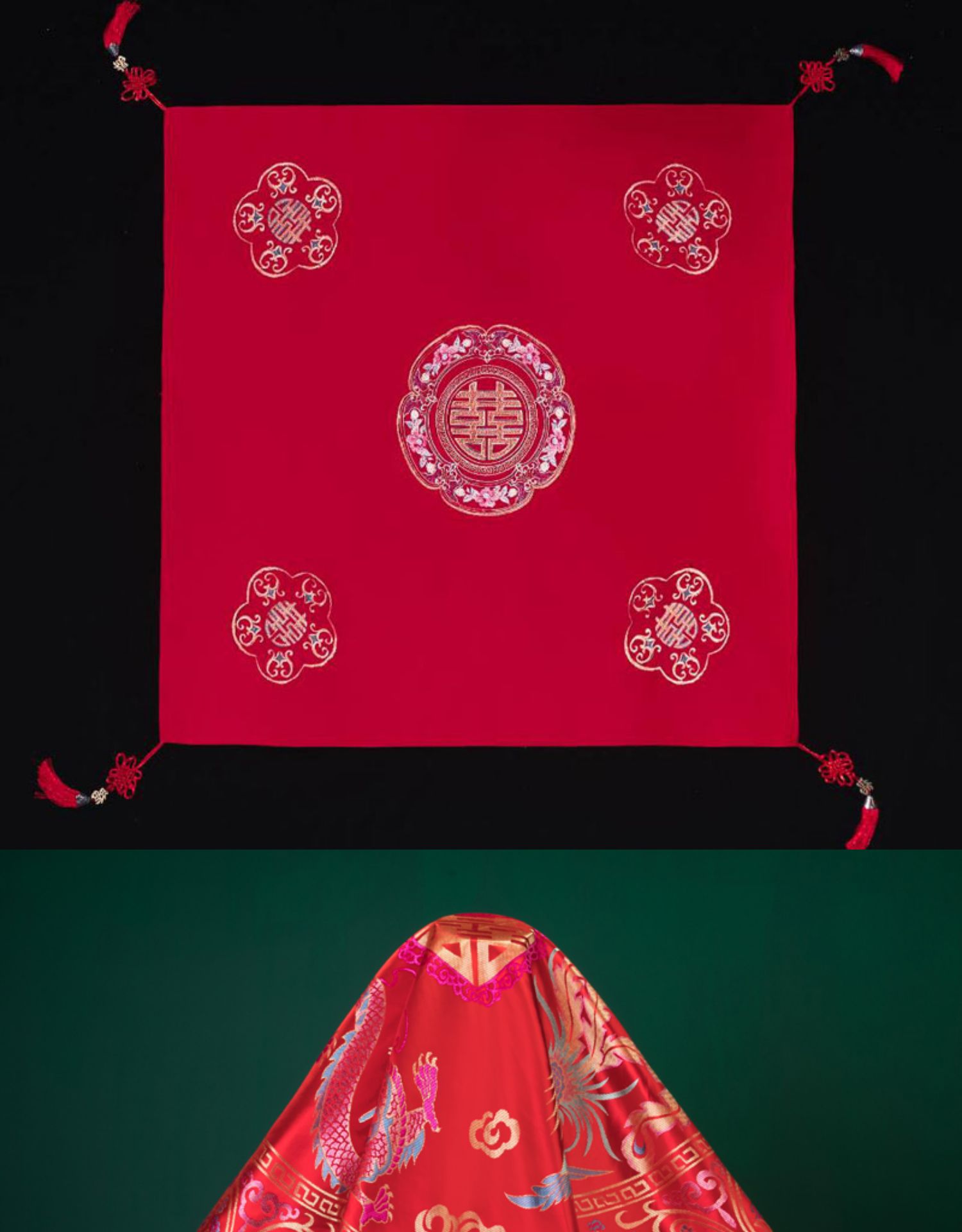 创森小米生态家居红盖头新款结婚礼盖头纱新娘中式刺绣红色秀禾服盖头