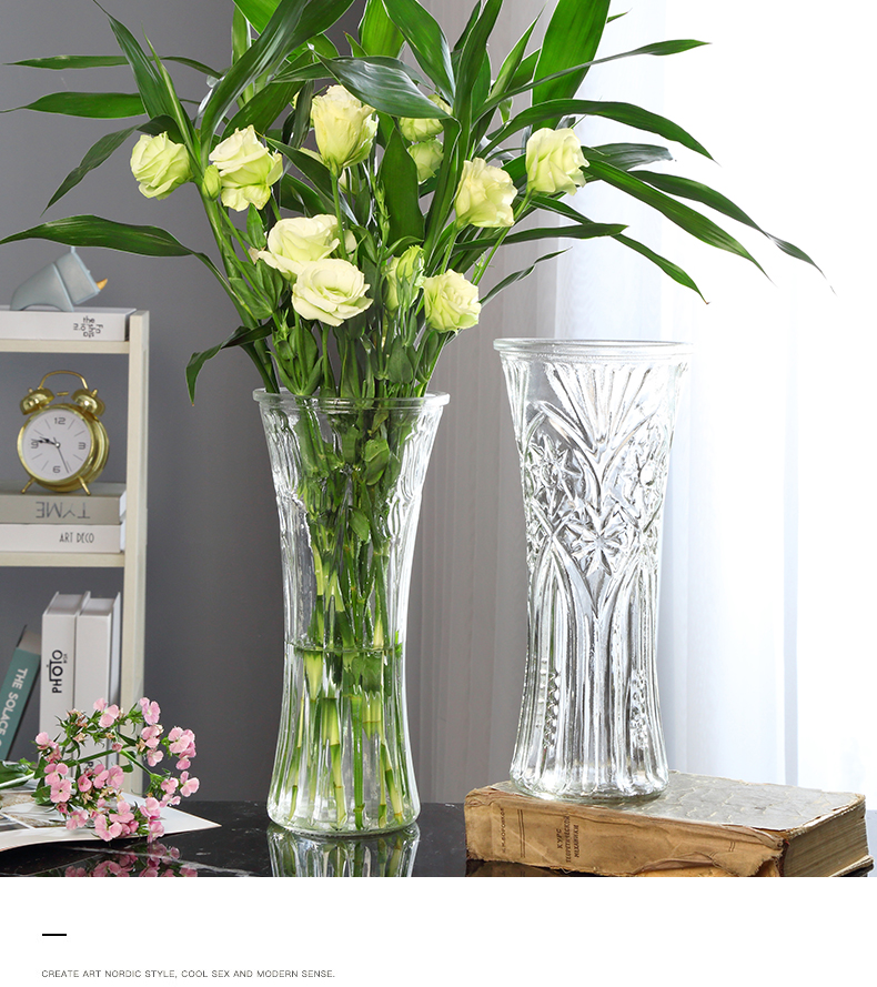 特大号玻璃花瓶透明简约水养富贵竹玻璃瓶玫瑰百合插花瓶客厅30六角