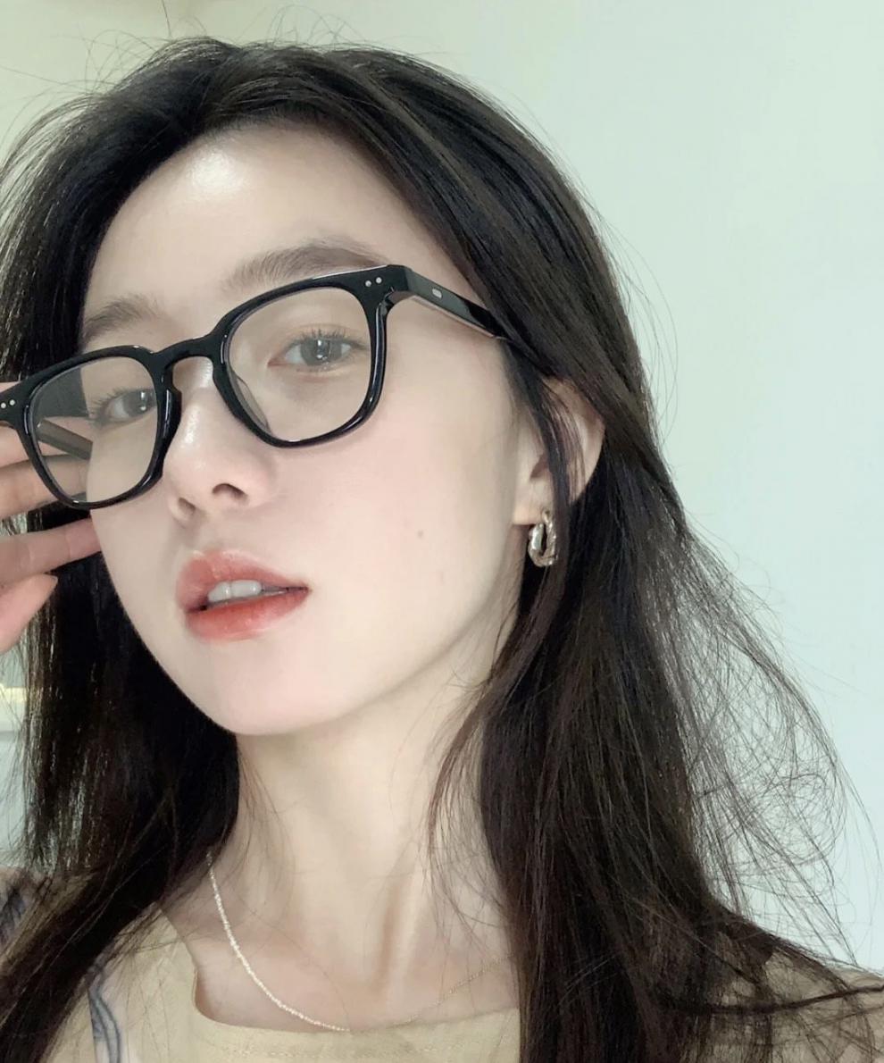 妙格森大框近视镜女素颜眼镜韩版眼镜框菱形脸防蓝光学生配女 亮黑框