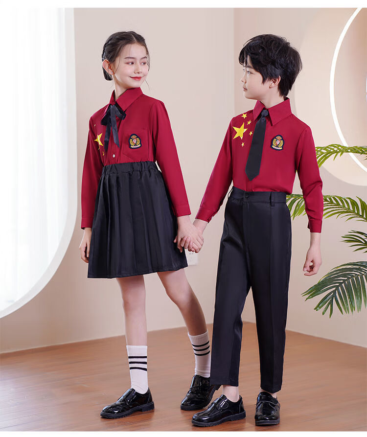 朗诵服装五星红旗男女儿童中小学生合唱演出服红色长短袖学院风班服