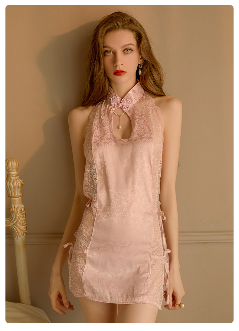 情趣内衣复古美女水滴领旗袍连衣裙2022新款激情衣服免脱透明sm夫妻