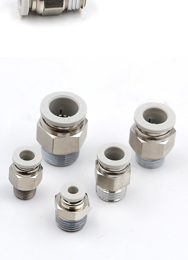 南立 气动快速接头 pc快速直插带螺纹气管接头 快插直通白色接头 旋转