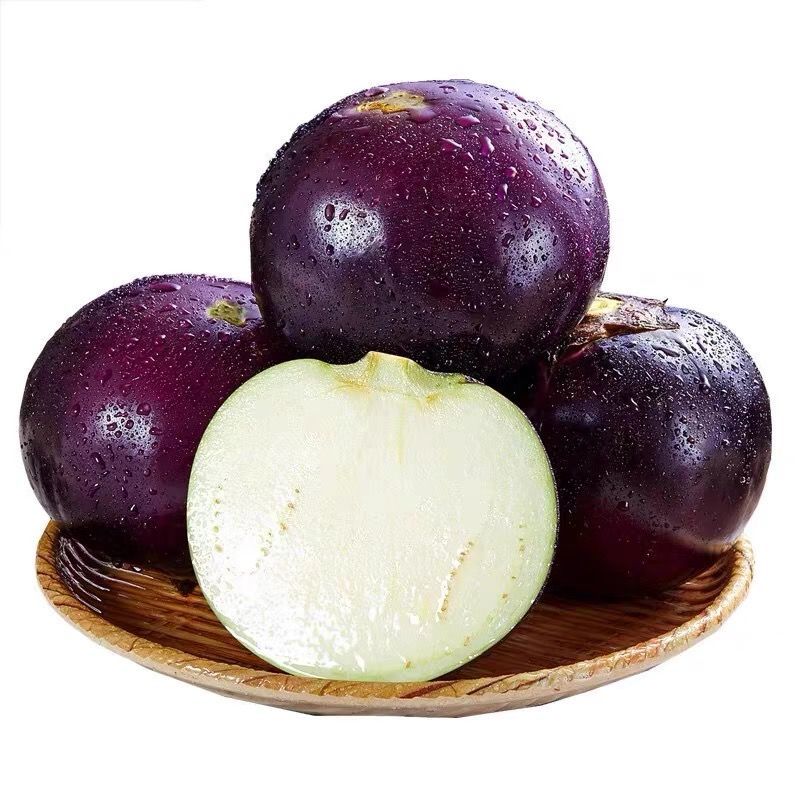 新鲜圆茄子山东农家新鲜蔬菜黑紫皮茄子圆茄应季蔬菜现摘速发3斤精品
