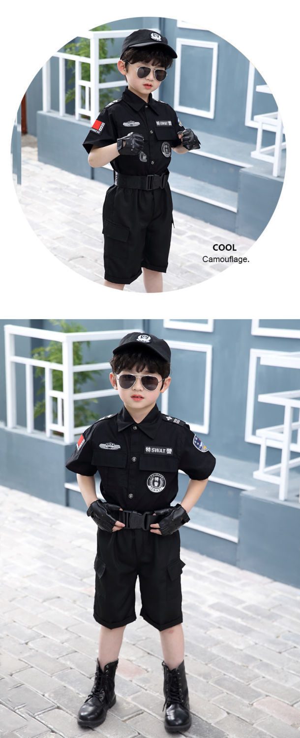 演出服夏季警长衣服儿童子警官服短袖男宝宝套装3到5岁衣服警察服